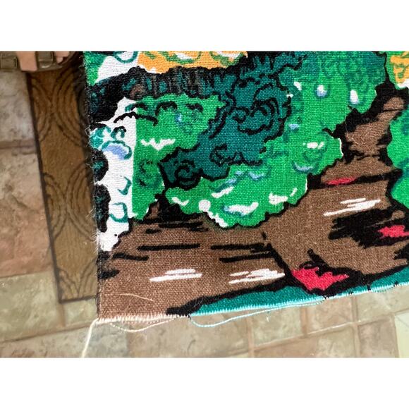 Vintage Fabric Sewing Woods Outdoor River Log Cabin Blue Green 45”x 70" - Picture 8 of 9